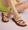Gold Detail Comfy Strappy Sandals - Brown