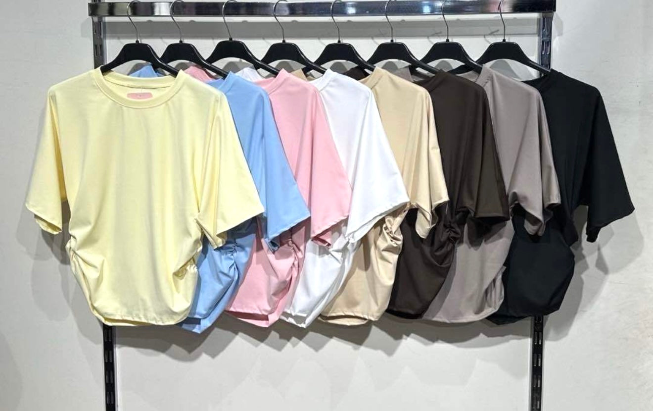 Double Layer Round Neck Slinky Cinched Waist Tops