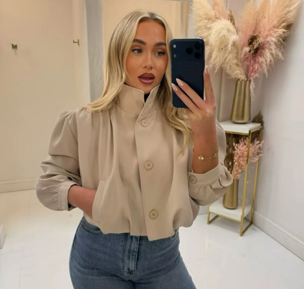 Zara Inspired Cropped Jacket With Ruched Sleeve Detail