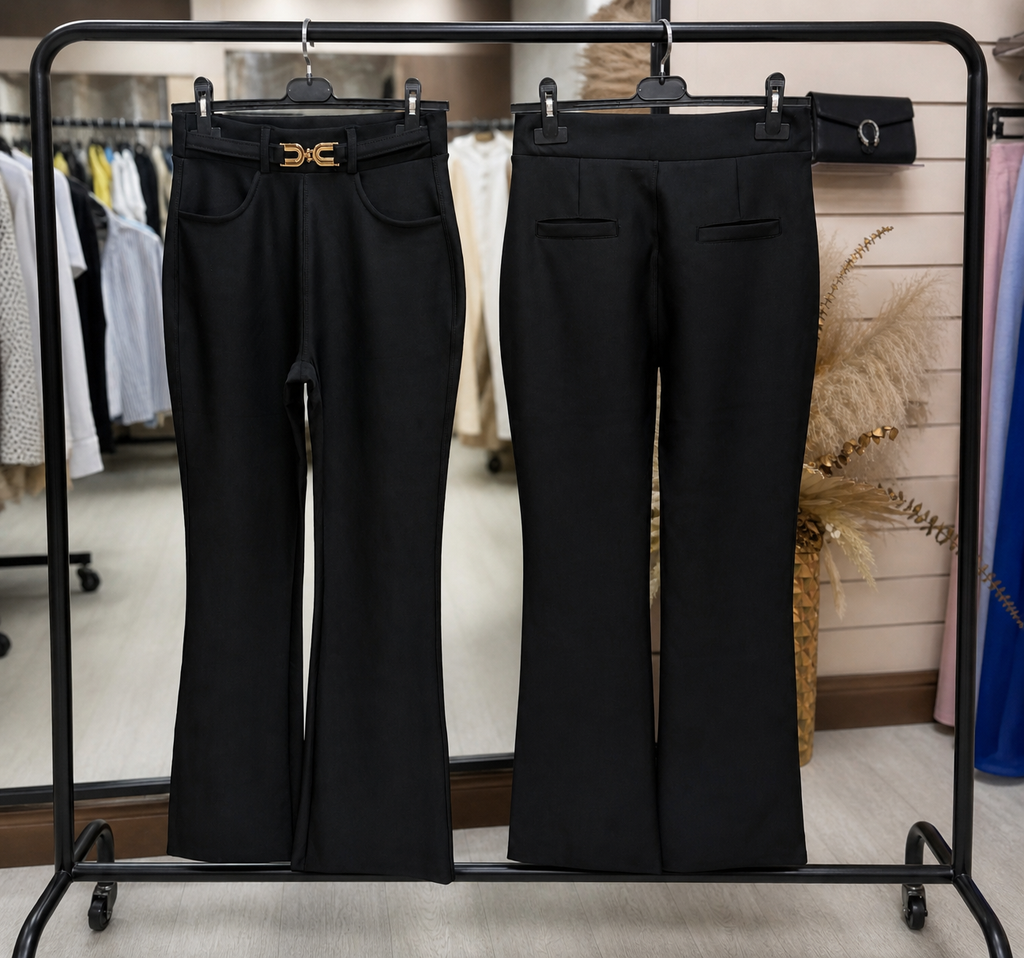 Soft & Stretchy Scuba Bootcut Trousers With Gold Buckle Detail