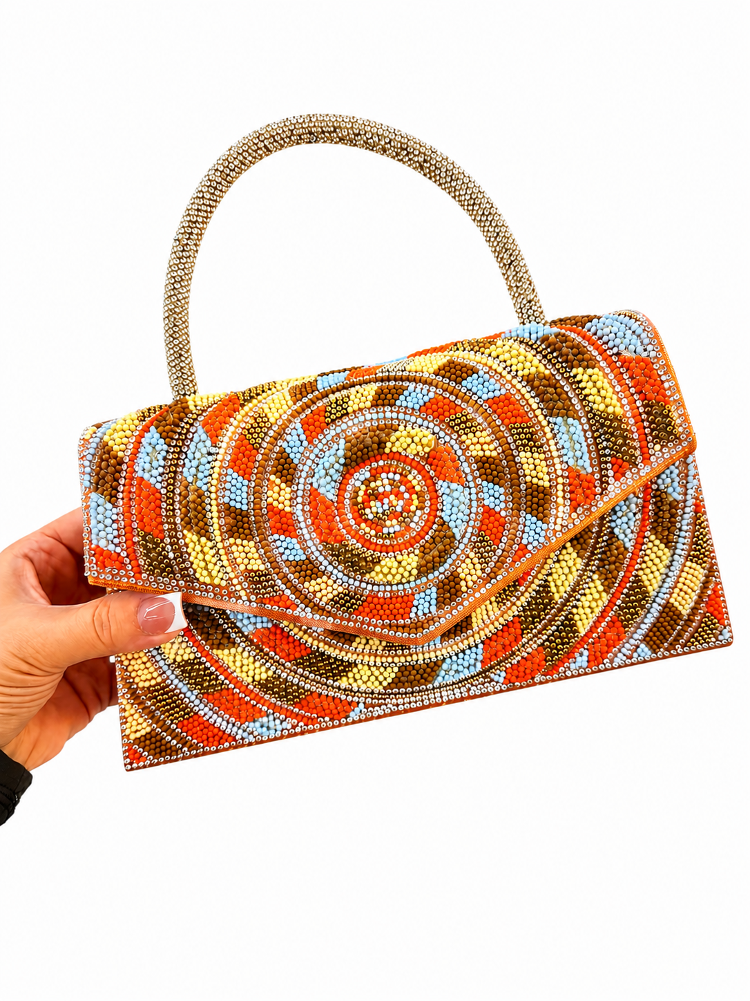 Diamanté Top Handle Beaded Envelope Bag
