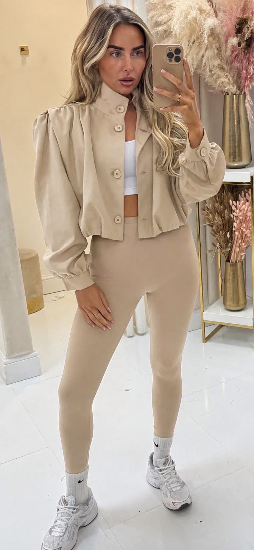 Zara Inspired Cropped Jacket With Ruched Sleeve Detail
